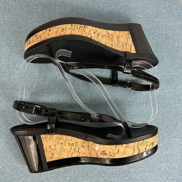 Prada Linea Rossa Patent Leather Colorblock Wedge Sandal Size 7 - Picture 6 of 11